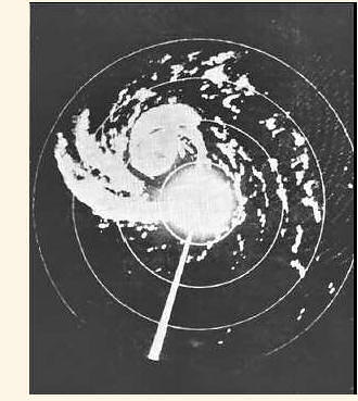 The storm appears on the radarscope