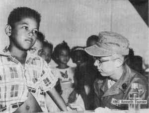17 U.S. Navy Corpsmen with the 3rd Battalion, 4th Marines, were flown to Guam from Hawaii to assist in the Typhoon Karen recovery program, to administer typhoid vaccine to the Guamanian population throughout the villages.