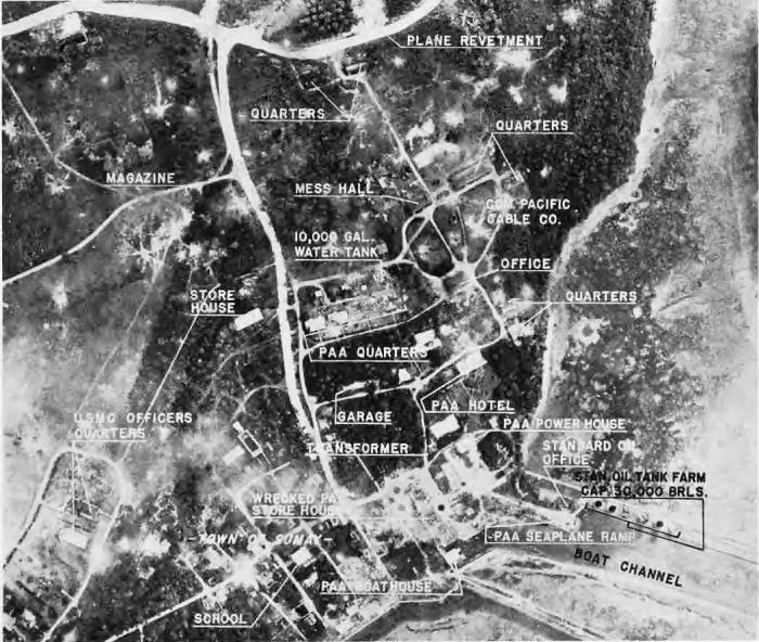 U.S. blasted town of Sumay, Guam, seaplane base and airfield